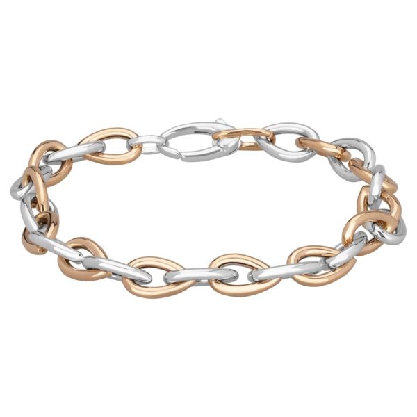 Sterling Silver And Rose Gold Plated Pearshape Oval Link Bracelet Ntb181-S/R loving the sales