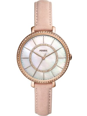 Fossil Ladies Jocelyn Rose Gold Plated Mother Of Pearl Pink Leather Strap Watch Es4455 loving the sales