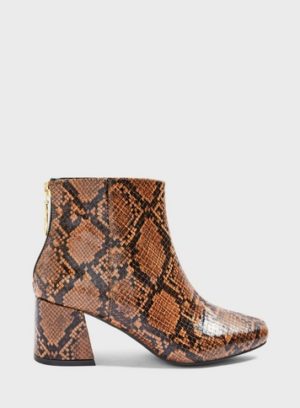 Womens Wide Fit Brixton Brown Snake Print Ankle Boots