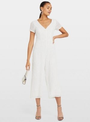 Womens White Embellished Culotte Jumpsuit