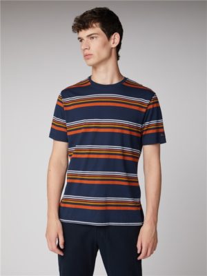 90s Navy White & Orange Striped T-Shirt | Ben Sherman | Est 1963 - Small Spenders Friend