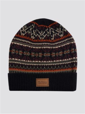 Men's Black Fairisle Knitted Woolly Hat | Ben Sherman | Est 1963 - One Size Spenders Friend