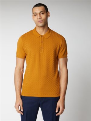 Men's Yellow Textured Knit Polo Shirt | Ben Sherman | Est 1963 - Small Spenders Friend