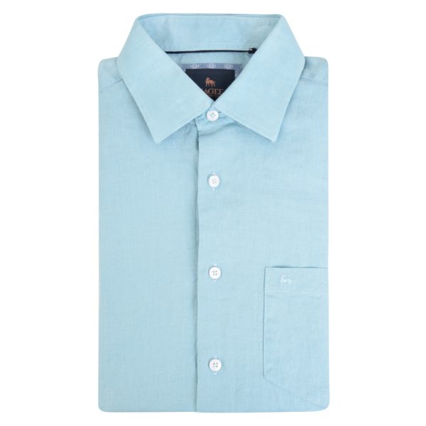 Magee 1866 Blue Rosbeg Washed Irish Linen Short Sleeve Classic Fit Shirt loving the sales