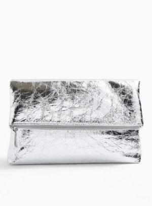 Womens Act Silver Fold Over Clutch Bag