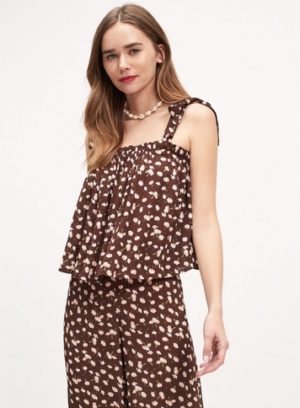 Womens Chocolate Floral Print Tie Shoulder Camisole Top