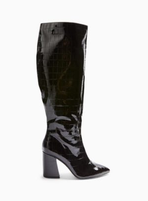 Womens Olympia Black Crocodile Design Shaft Knee High Boots