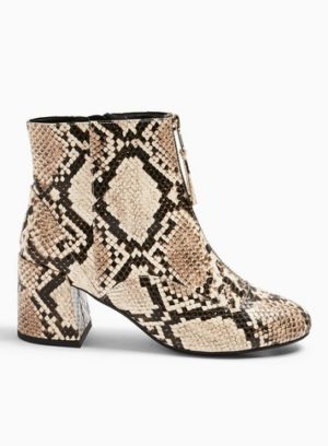 Womens Wide Fit Belle Natural Snake Zip Front Boots