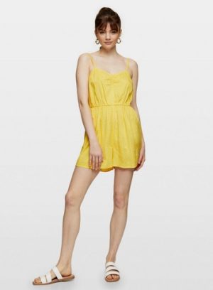 Womens Yellow Spot Ruched Playsuit