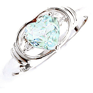 Aquamarine & Diamond Halo Heart Ring In Sterling Silver SpendersFriend