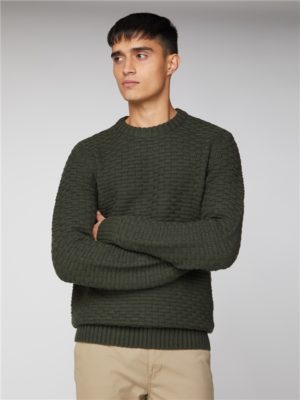 Forest Green Textured Crew Neck Sweater | Ben Sherman | Est 1963 - 4xl Spenders Friend