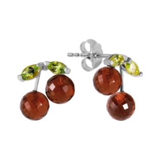 Garnet & Peridot Cherry Drop Stud Earrings In 9ct White Gold SpendersFriend