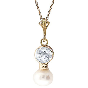 Pearl & Aquamarine Dazzle Pendant Necklace In 9ct Gold SpendersFriend