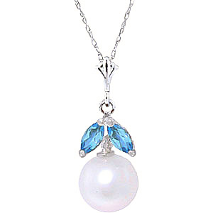 Pearl & Blue Topaz Snowdrop Pendant Necklace In 9ct White Gold SpendersFriend