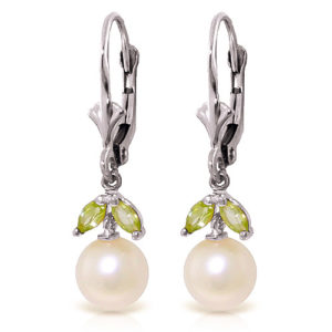 Pearl & Peridot Dewdrop Earrings In 9ct White Gold SpendersFriend