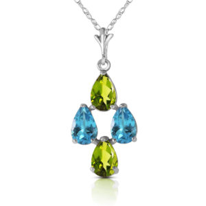 Peridot & Blue Topaz Chandelier Pendant Necklace In 9ct White Gold SpendersFriend