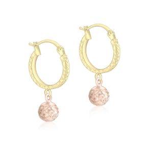 9ct 2-Colour Gold Diamond Cut Hoop & Ball Earrings SpendersFriend