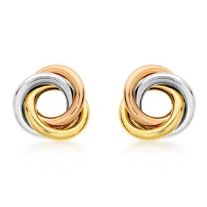 9ct Tricolour Gold Knot Stud Earrings SpendersFriend