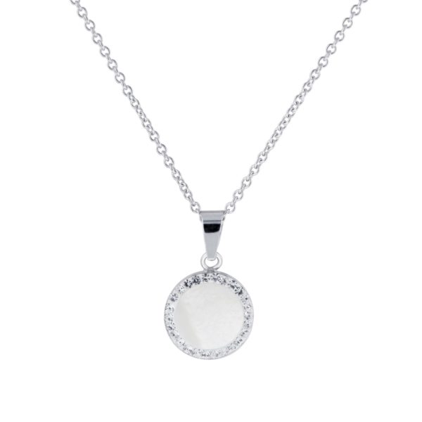9ct White Gold Cubic Zirconia And Mother Of Pearl Halo Pendant SpendersFriend