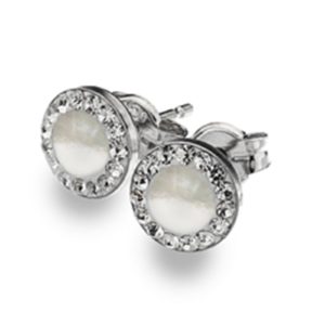 9ct White Gold Cubic Zirconia And Mother Of Pearl Halo Stud Earrings SpendersFriend