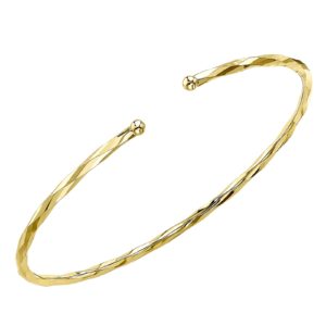 9ct Yellow Gold 2mm Faceted Flexible Cuff Bangle SpendersFriend