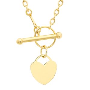 9ct Yellow Gold Heart Charm T-Bar Necklace SpendersFriend