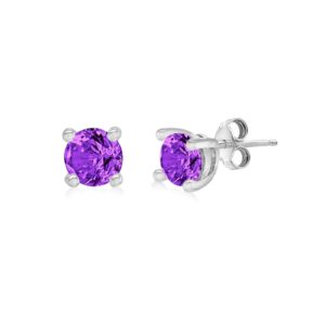 Silver February Purple Cubic Zirconia Stud Earrings SpendersFriend