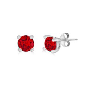 Silver July Red Cubic Zirconia Stud Earrings SpendersFriend