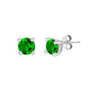 Silver May Green Cubic Zirconia Stud Earrings SpendersFriend