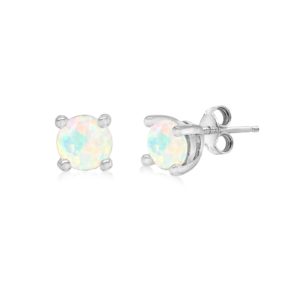 Silver October Artificial Opal Stud Earrings SpendersFriend