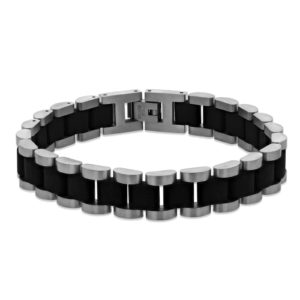 Stainless Steel & Leather 8.5 Inch Square Bracelet SpendersFriend