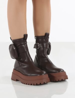 Amber X Public Desire Thought  Pu Tan Chunky Sole Ankle Boot