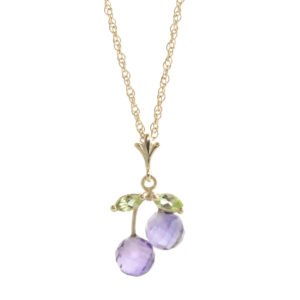 Amethyst & Peridot Cherry Drop Pendant Necklace In 9ct Gold SpendersFriend