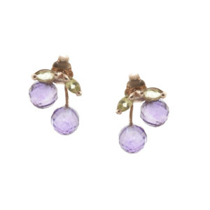 Amethyst & Peridot Cherry Drop Stud Earrings In 9ct Rose Gold SpendersFriend