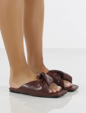 Apricot Choc Pu Twisted Padded Strap Flat Sandals loving the sales