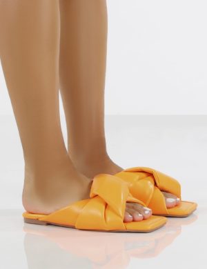 Apricot  Pu Twisted Padded Strap Flat Sandals