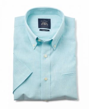 Aqua Linen-Blend Short Sleeve Shirt S SpendersFriend