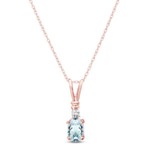 Aquamarine & Diamond Cap Oval Pendant Necklace In 9ct Rose Gold SpendersFriend