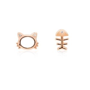 Argento Rose Gold Cat And Fish Stud Earrings Spenders Friend