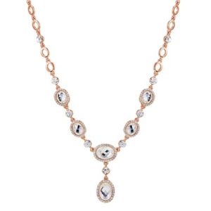 August Woods Rose Gold Oval Statement Crystal Necklace Spenders Friend