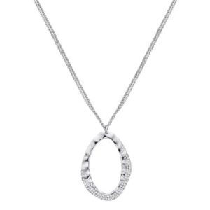 August Woods Silver Hammered Crystal Oval Necklace Spenders Friend