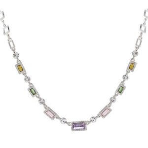 August Woods Silver Pastel Rainbow Crystal Necklace Spenders Friend