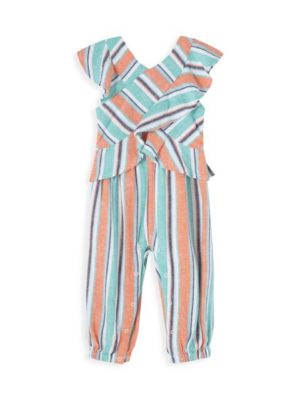 Baby Girl's Ruffle Multicolor Striped Jumpsuit Spenders Friend