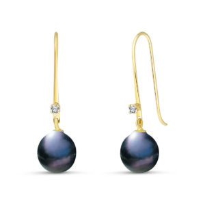 Black Pearl & Diamond Drop Earrings In 9ct Gold SpendersFriend