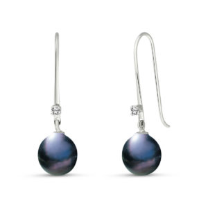Black Pearl & Diamond Drop Earrings In 9ct White Gold SpendersFriend