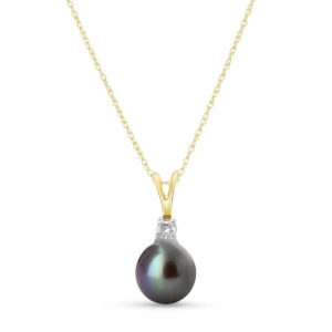 Black Pearl & Diamond Pendant Necklace In 9ct Gold SpendersFriend