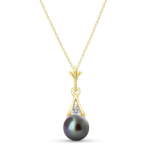 Black Pearl & Diamond Pendant Necklace In 9ct Gold SpendersFriend