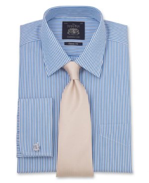 Blue Bengal Stripe Classic Fit Shirt - Double Cuff 15" Standard Double SpendersFriend
