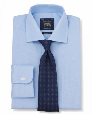Blue Cotton Dobby Classic Fit Shirt - Single Cuff 15" Lengthen By 2" SpendersFriend