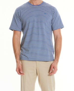 Blue Cream Striped Cotton Jersey Crew Neck T-Shirt Xl SpendersFriend
